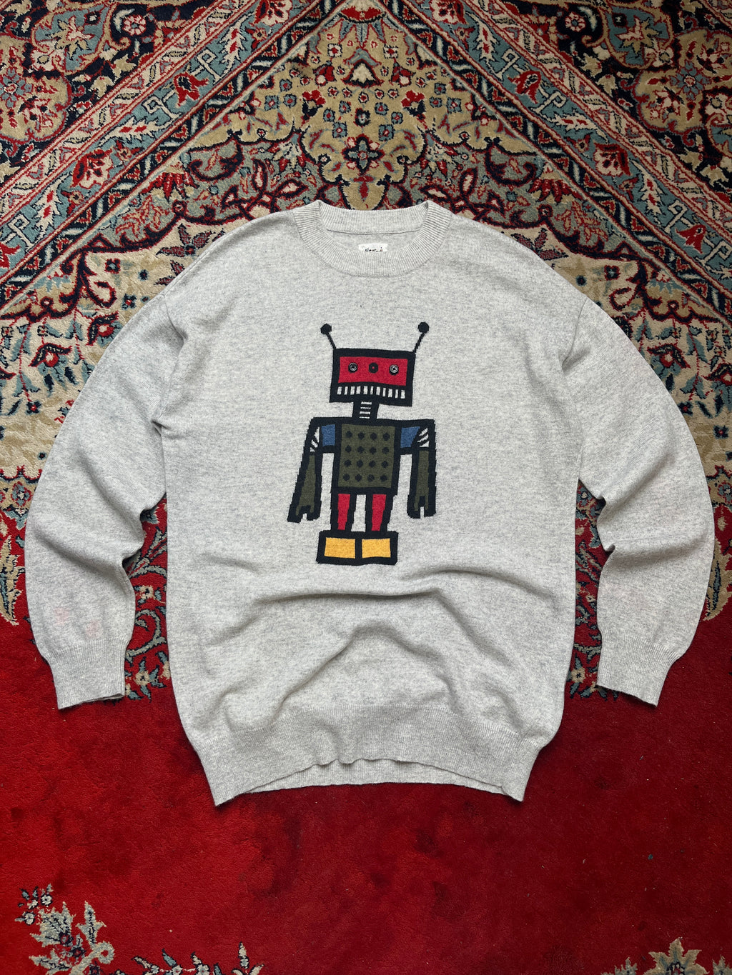 Basic House x Herve Tullet Grey Robot Graphic Crewneck Sweater - M