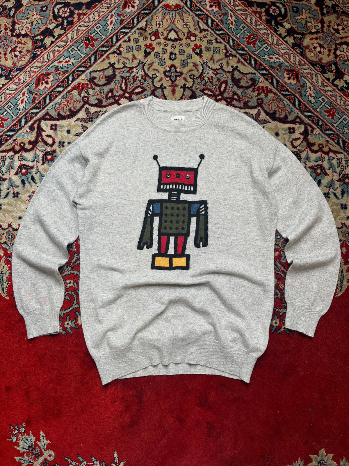 Basic House x Herve Tullet Grey Robot Graphic Crewneck Sweater - M