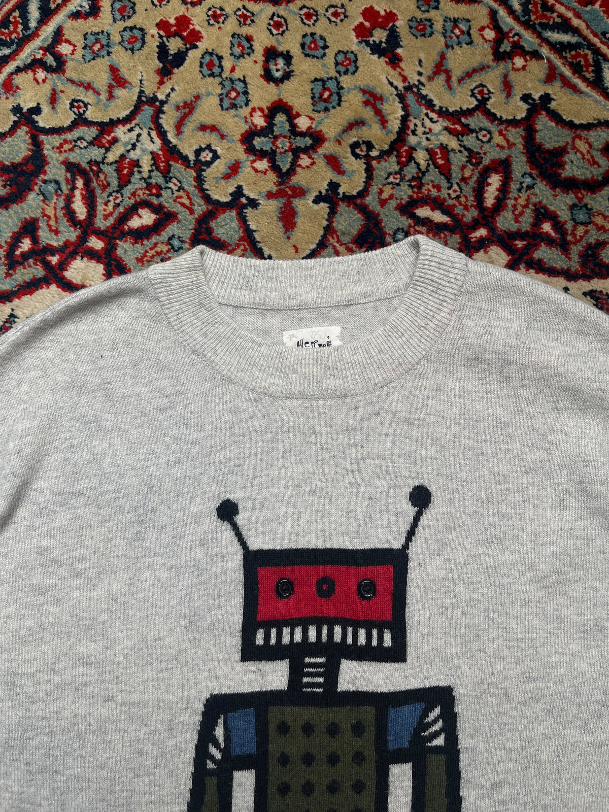 Basic House x Herve Tullet Grey Robot Graphic Crewneck Sweater - M