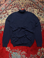 Olzen Navy Blue Cashmere Knit Turtleneck Sweater - L