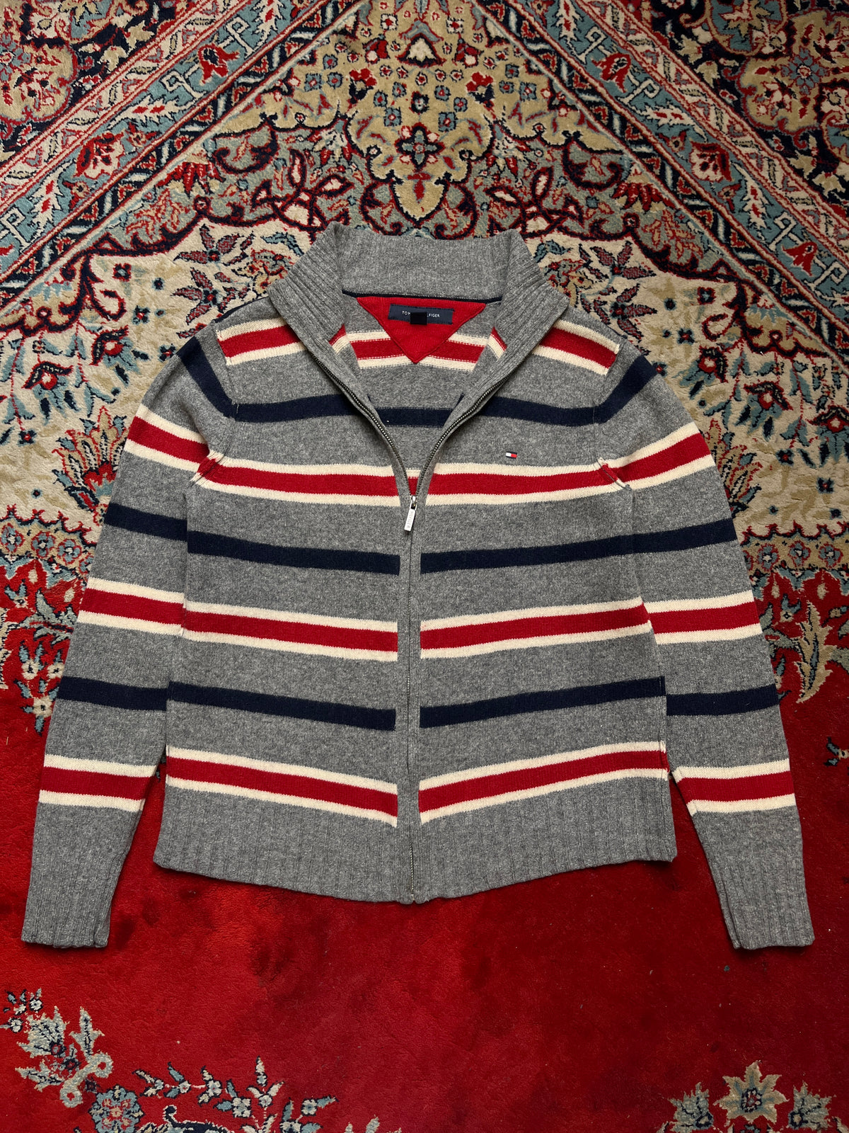 Tommy Hilfiger Striped Lambswool Full Zip Knit Cardigan - M