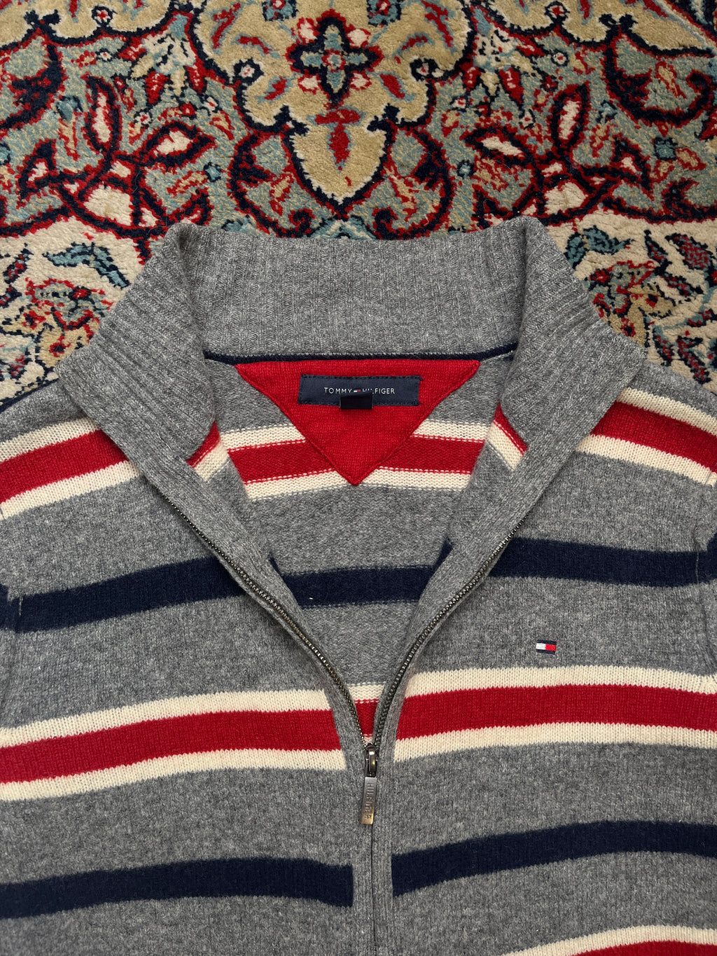 Tommy Hilfiger Striped Lambswool Full Zip Knit Cardigan - M