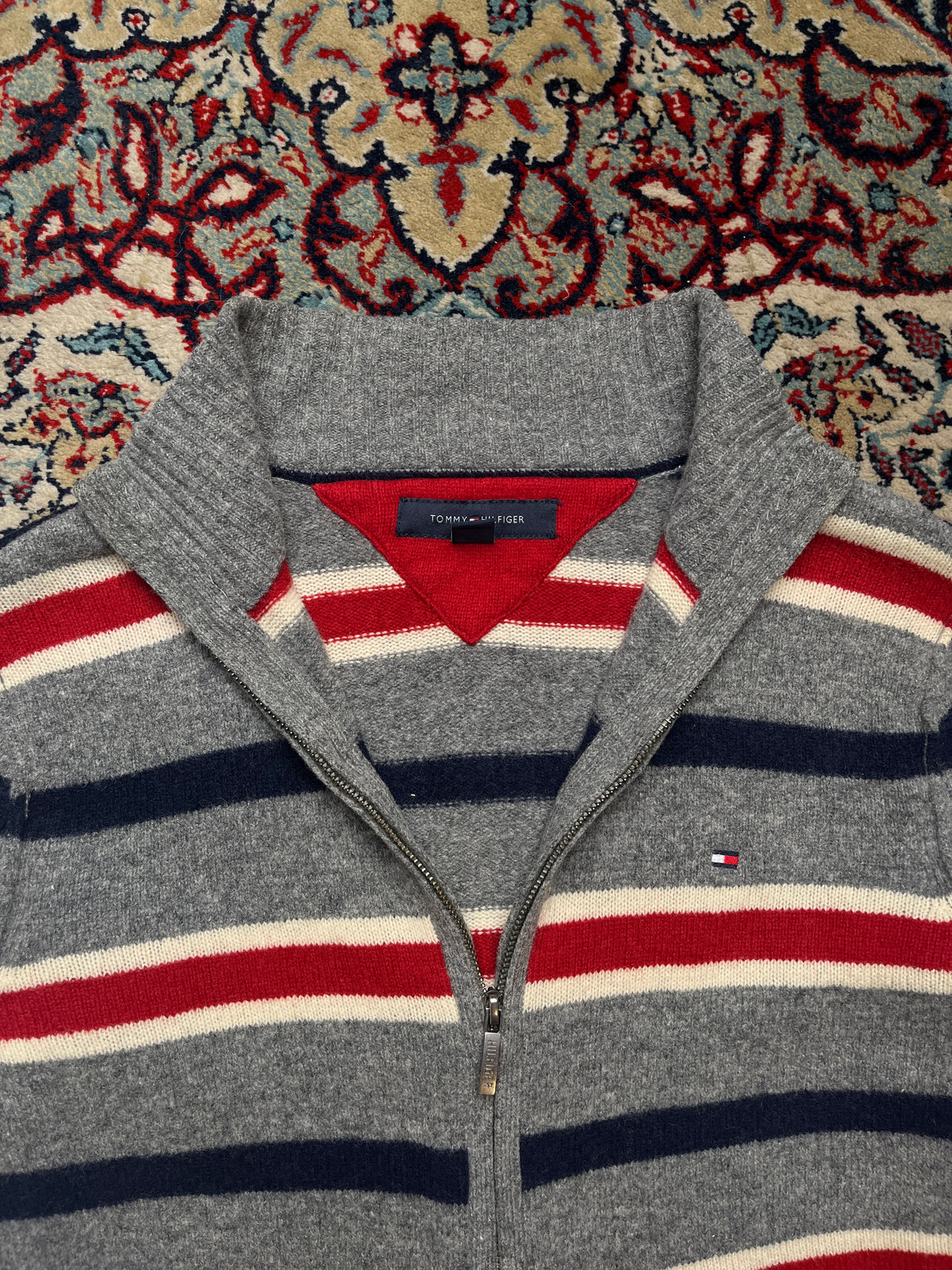 Tommy Hilfiger Striped Lambswool Full Zip Knit Cardigan - M