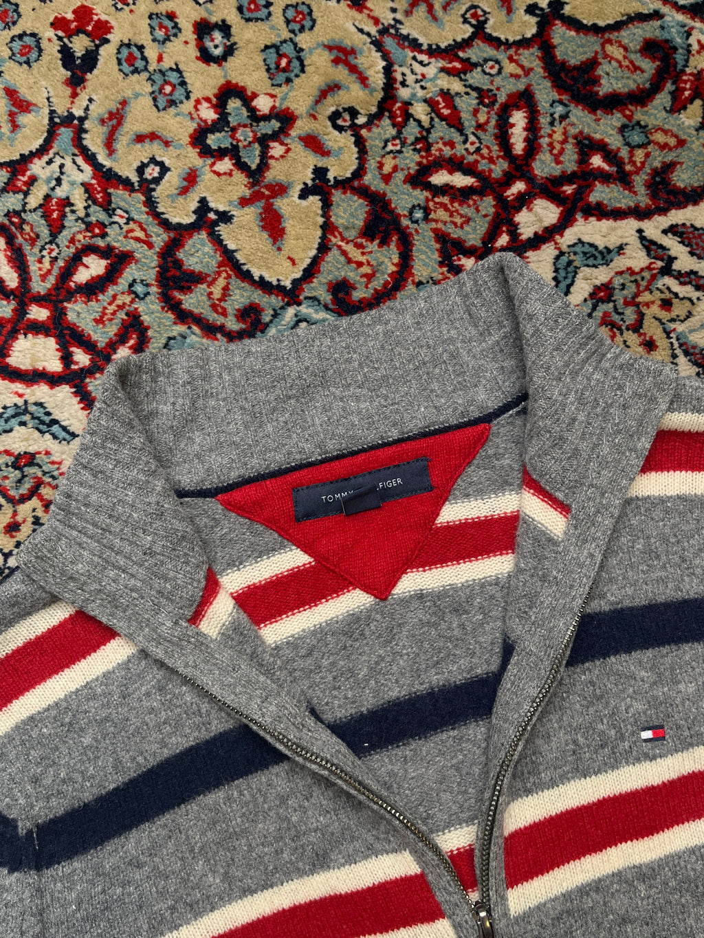 Tommy Hilfiger Striped Lambswool Full Zip Knit Cardigan - M