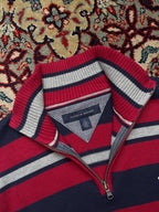 Tommy Hilfiger Striped Cotton Quarter Zip Knit Sweater - S
