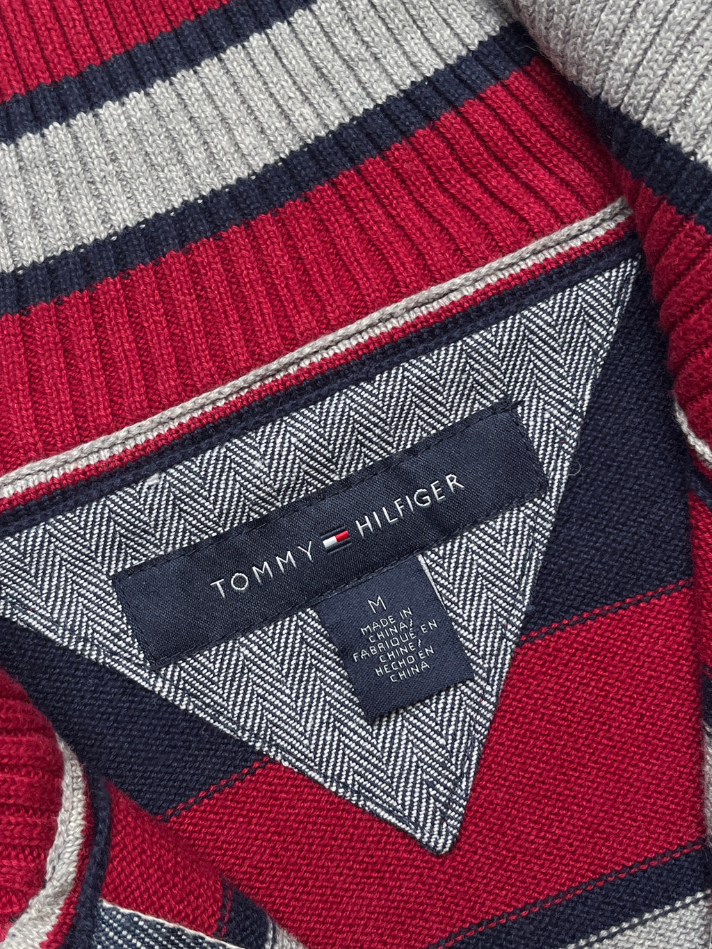 Tommy Hilfiger Striped Cotton Quarter Zip Knit Sweater - S
