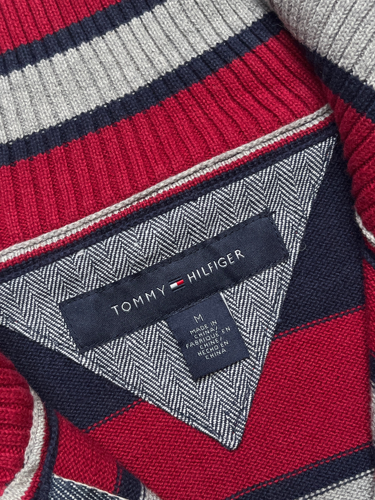 Tommy Hilfiger Striped Cotton Quarter Zip Knit Sweater - S