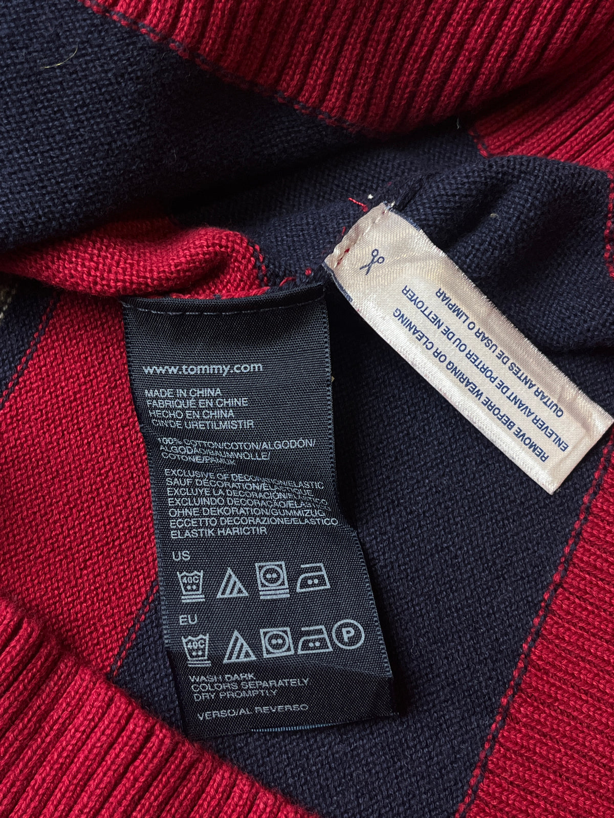 Tommy Hilfiger Striped Cotton Quarter Zip Knit Sweater - S