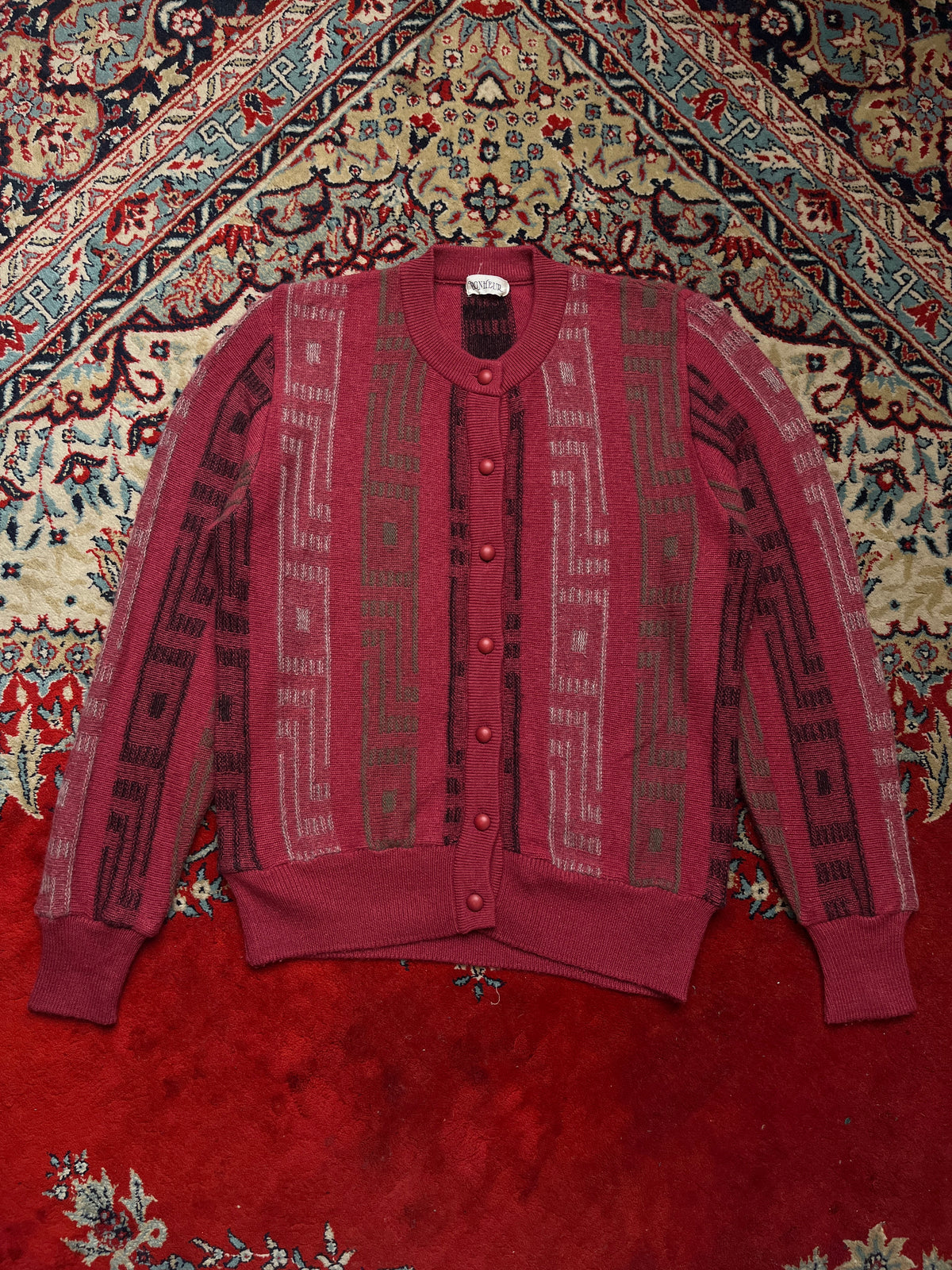 Vintage Bonheur Womens Angora Blend Geometric Knit Cardigan - XL