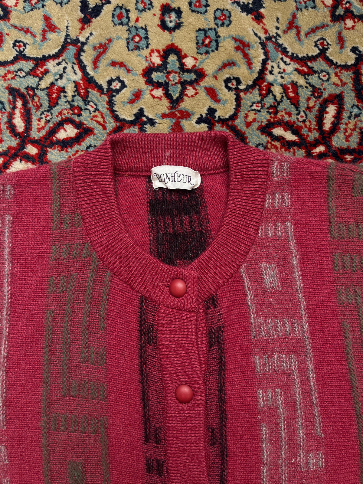 Vintage Bonheur Womens Angora Blend Geometric Knit Cardigan - XL