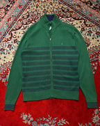 Tommy Hilfiger Green Striped Cotton Full Zip Knit Cardigan - L