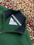 Tommy Hilfiger Green Striped Cotton Full Zip Knit Cardigan - L