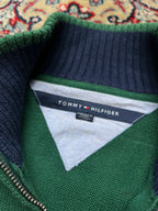 Tommy Hilfiger Green Striped Cotton Full Zip Knit Cardigan - L