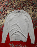 Tommy Hilfiger Heather Grey Pima Cotton Cashmere V-Neck Sweater - M