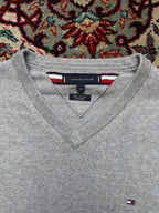 Tommy Hilfiger Heather Grey Pima Cotton Cashmere V-Neck Sweater - M