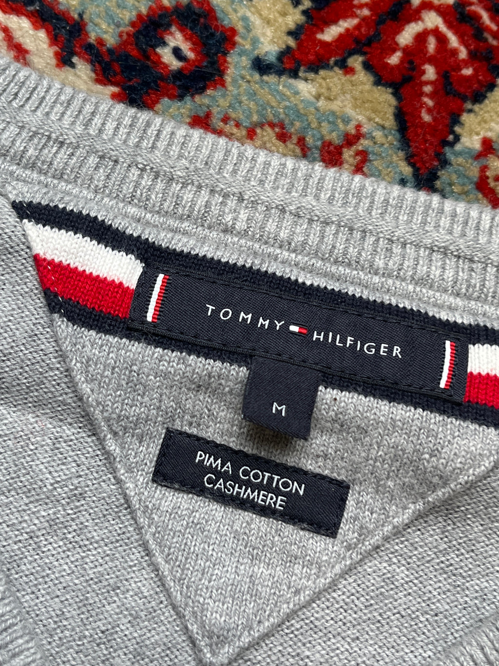 Tommy Hilfiger Heather Grey Pima Cotton Cashmere V-Neck Sweater - M