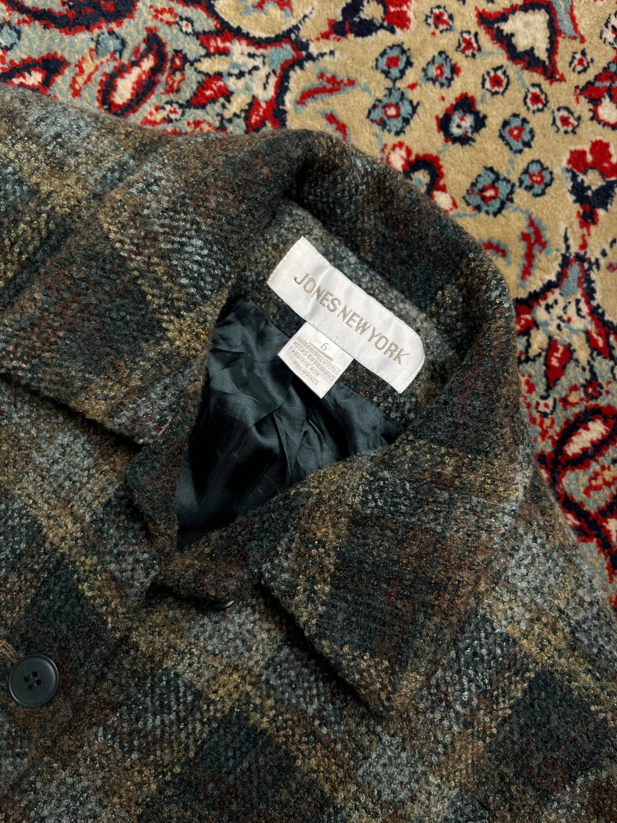 Jones New York Plaid Wool Button Front Tweed Jacket - M