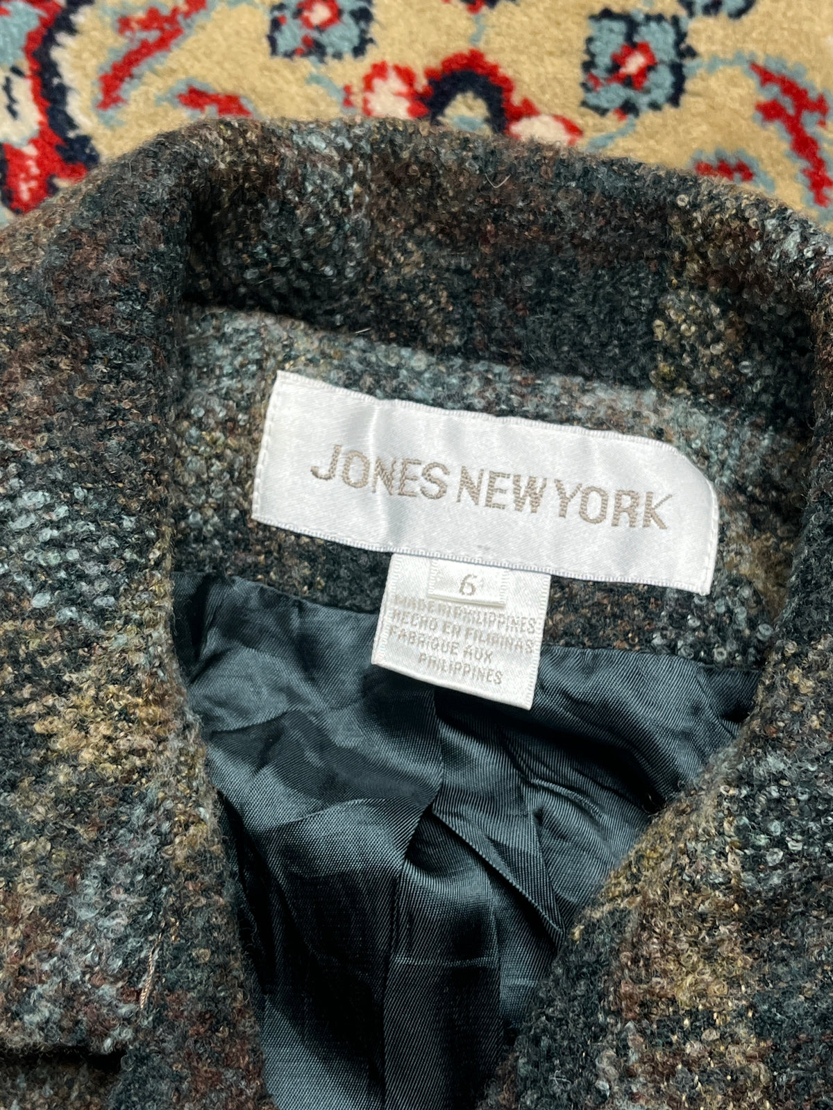 Jones New York Plaid Wool Button Front Tweed Jacket - M