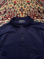 Vintage Burberrys Navy Blue Nova Check Placket Ribbed Knit Polo Sweater - L