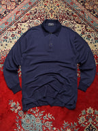 Vintage Burberrys Navy Blue Nova Check Placket Ribbed Knit Polo Sweater - L