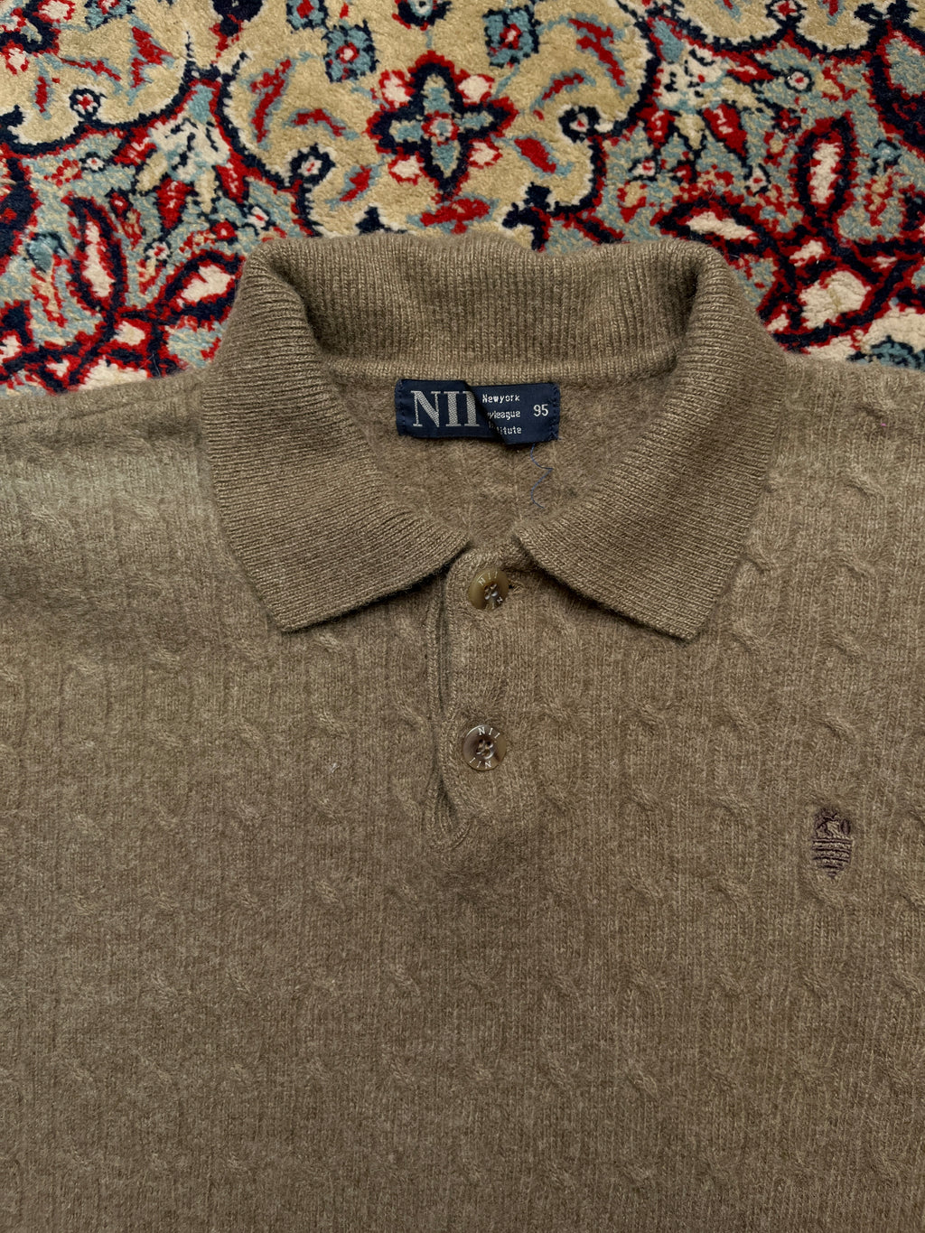 NII New York Brown Cable Knit Button Polo Collar Sweater -  S