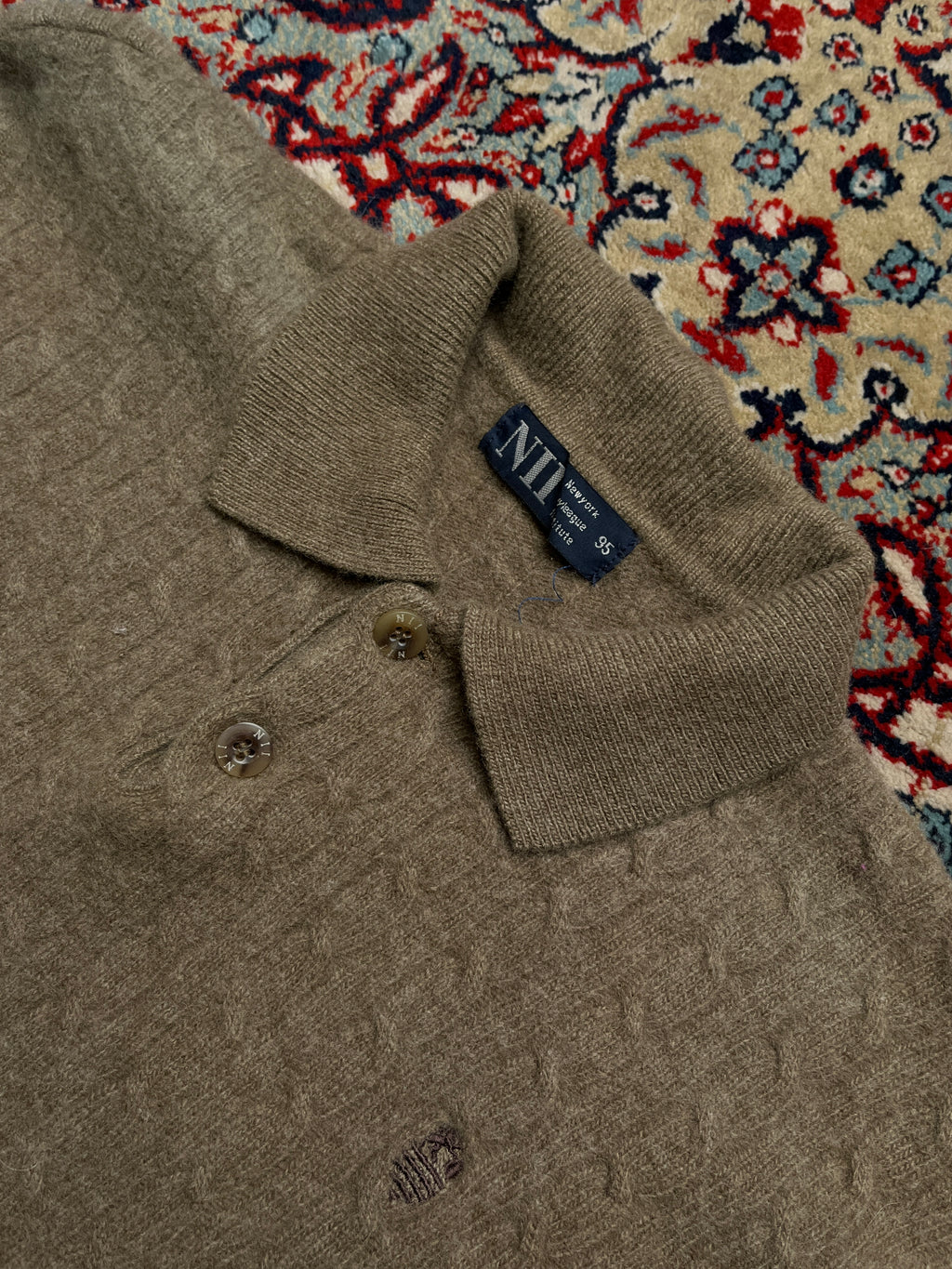 NII New York Brown Cable Knit Button Polo Collar Sweater -  S