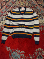 Brooks Brothers Striped Pure Lambswool V-Neck Sweater - L