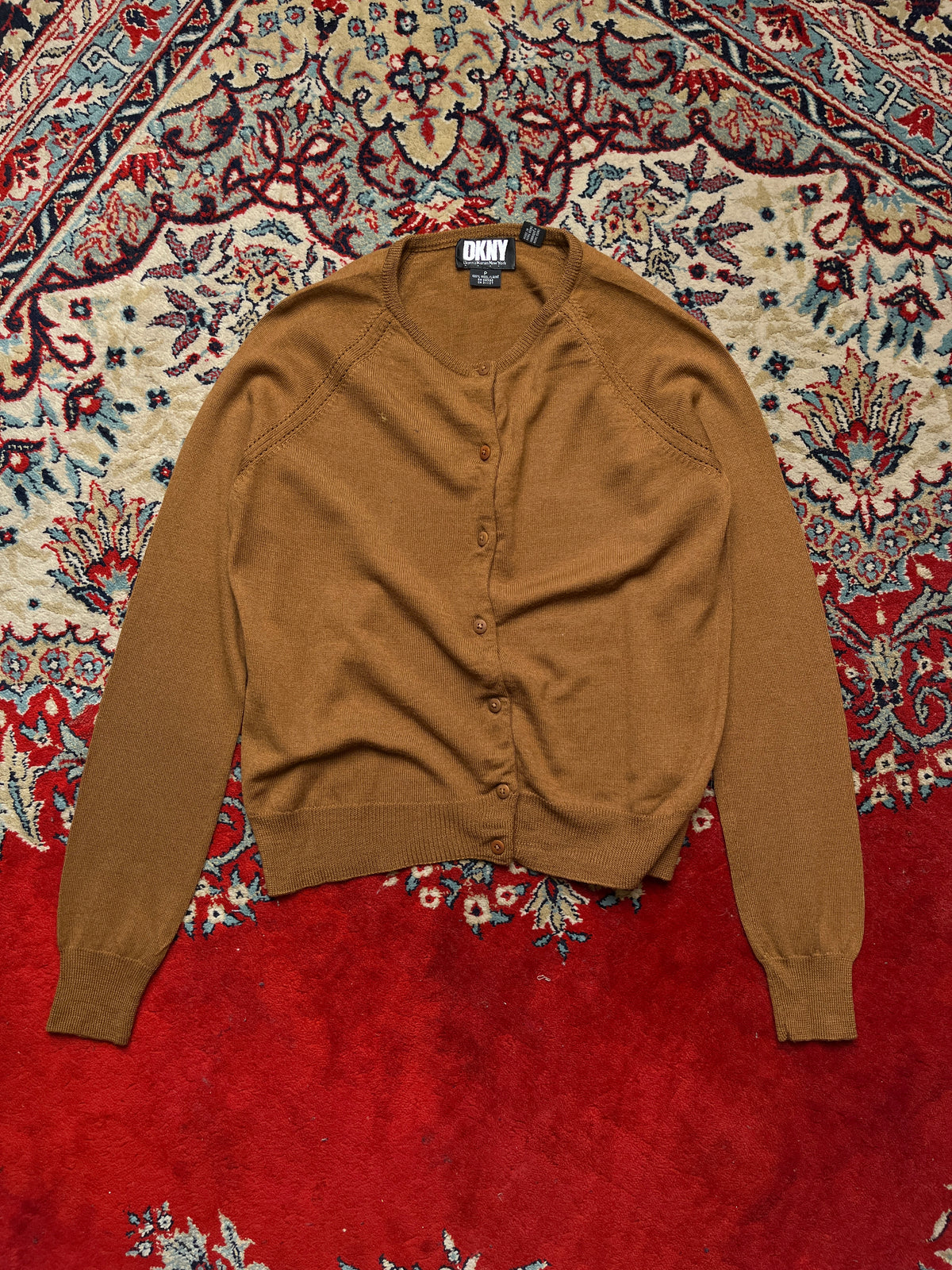 DKNY Donna Karan Women Brown Wool Knit Button Front Cardigan - M