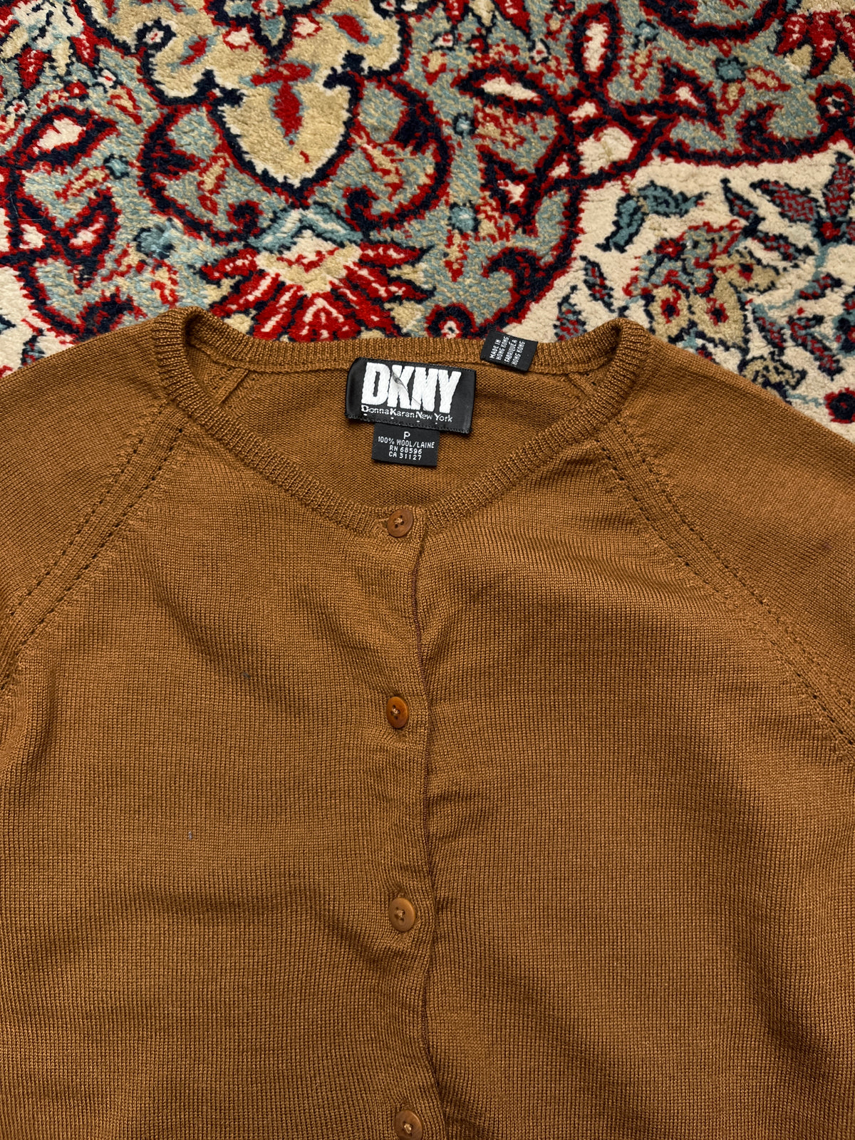 DKNY Donna Karan Women Brown Wool Knit Button Front Cardigan - M