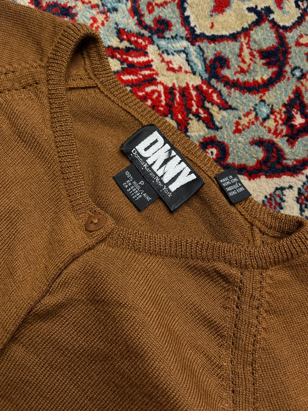 DKNY Donna Karan Women Brown Wool Knit Button Front Cardigan - M