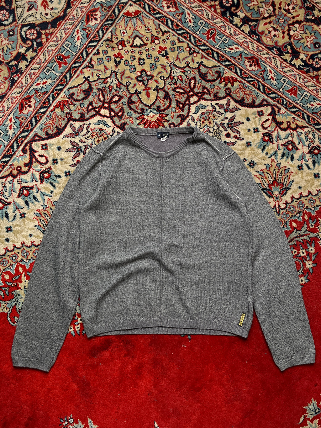 Armani Jeans Heather Grey Textured Knit Crewneck Sweater - S