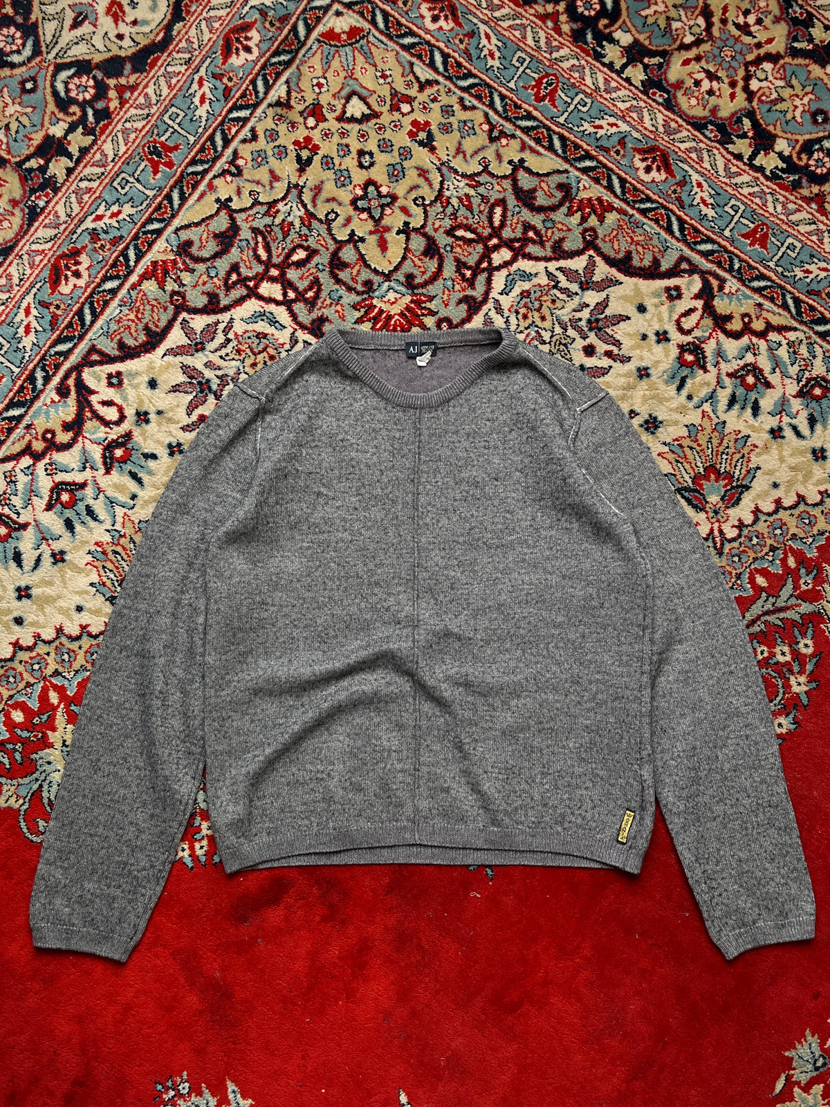 Armani Jeans Heather Grey Textured Knit Crewneck Sweater - S