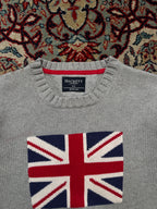 Hackett London Grey Cotton Union Jack Knit Crewneck Sweater - S