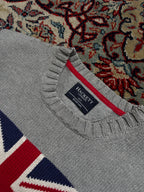 Hackett London Grey Cotton Union Jack Knit Crewneck Sweater - S