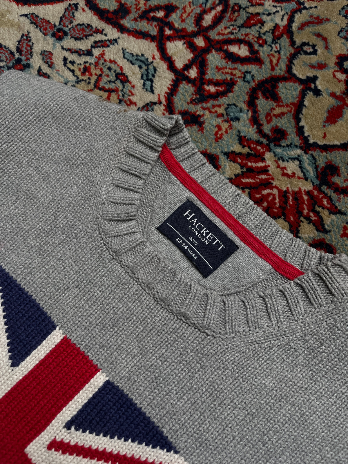 Hackett London Grey Cotton Union Jack Knit Crewneck Sweater - S