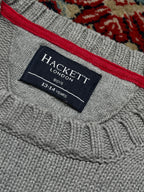 Hackett London Grey Cotton Union Jack Knit Crewneck Sweater - S