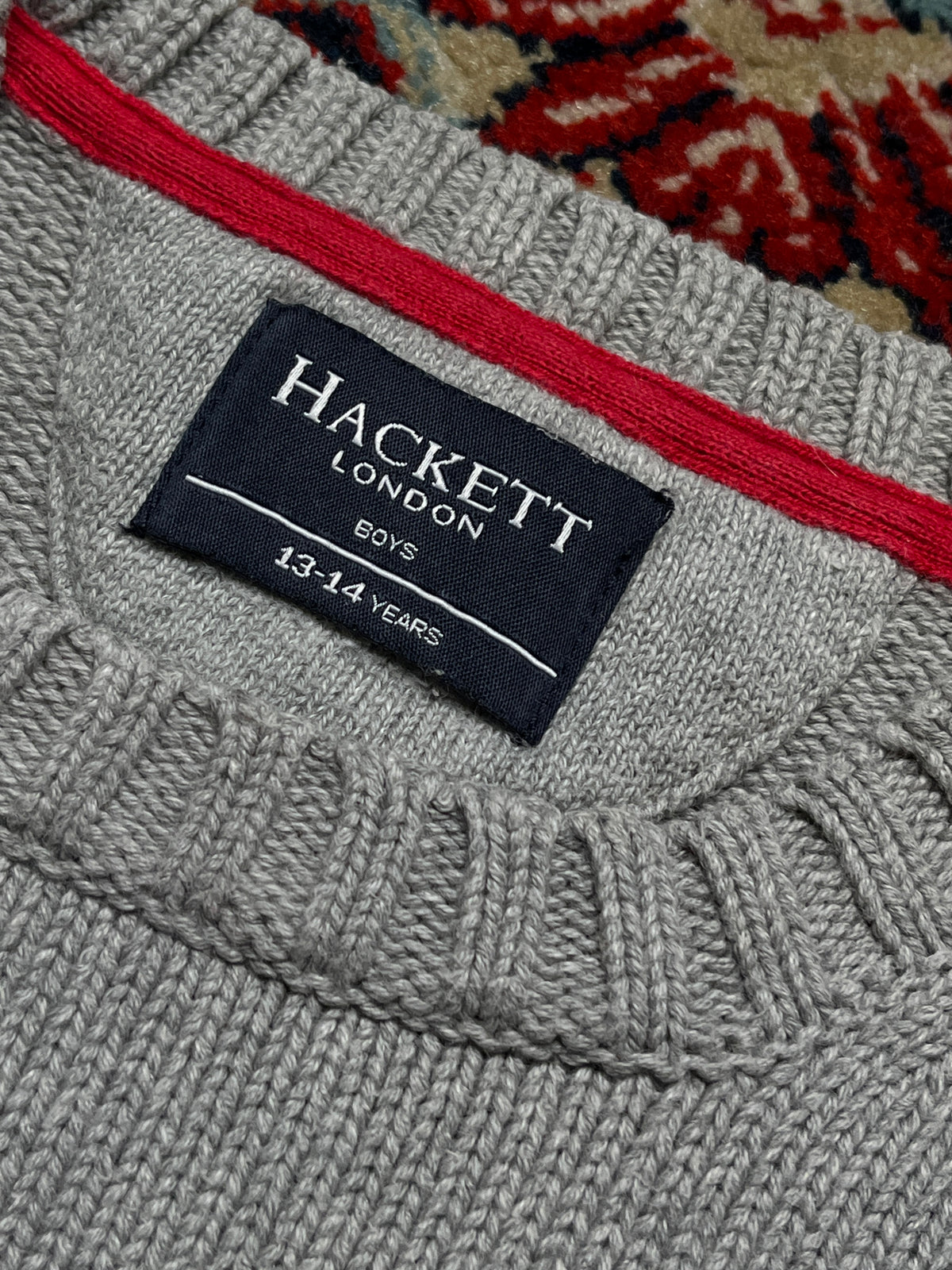 Hackett London Grey Cotton Union Jack Knit Crewneck Sweater - S