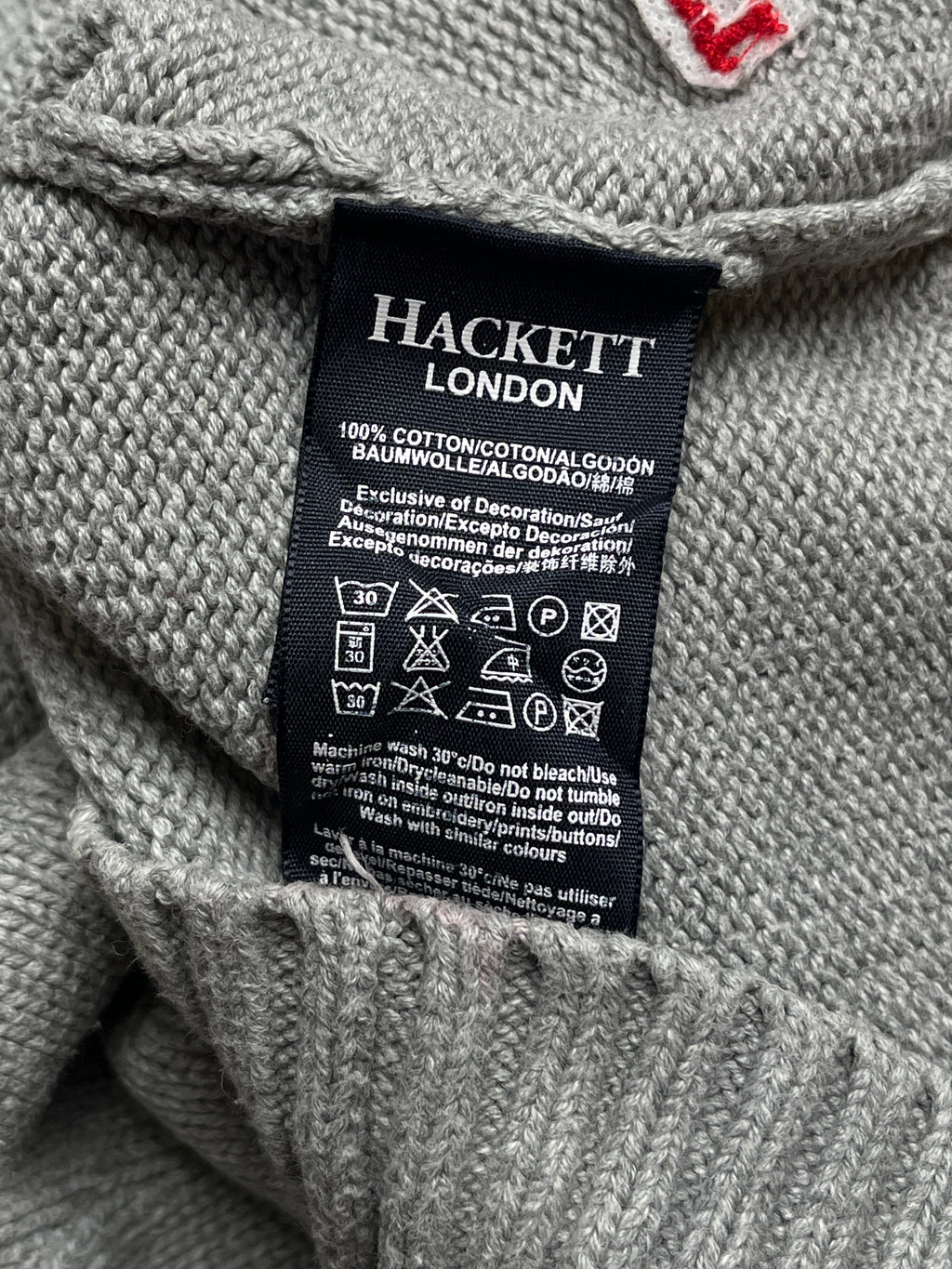 Hackett London Grey Cotton Union Jack Knit Crewneck Sweater - S
