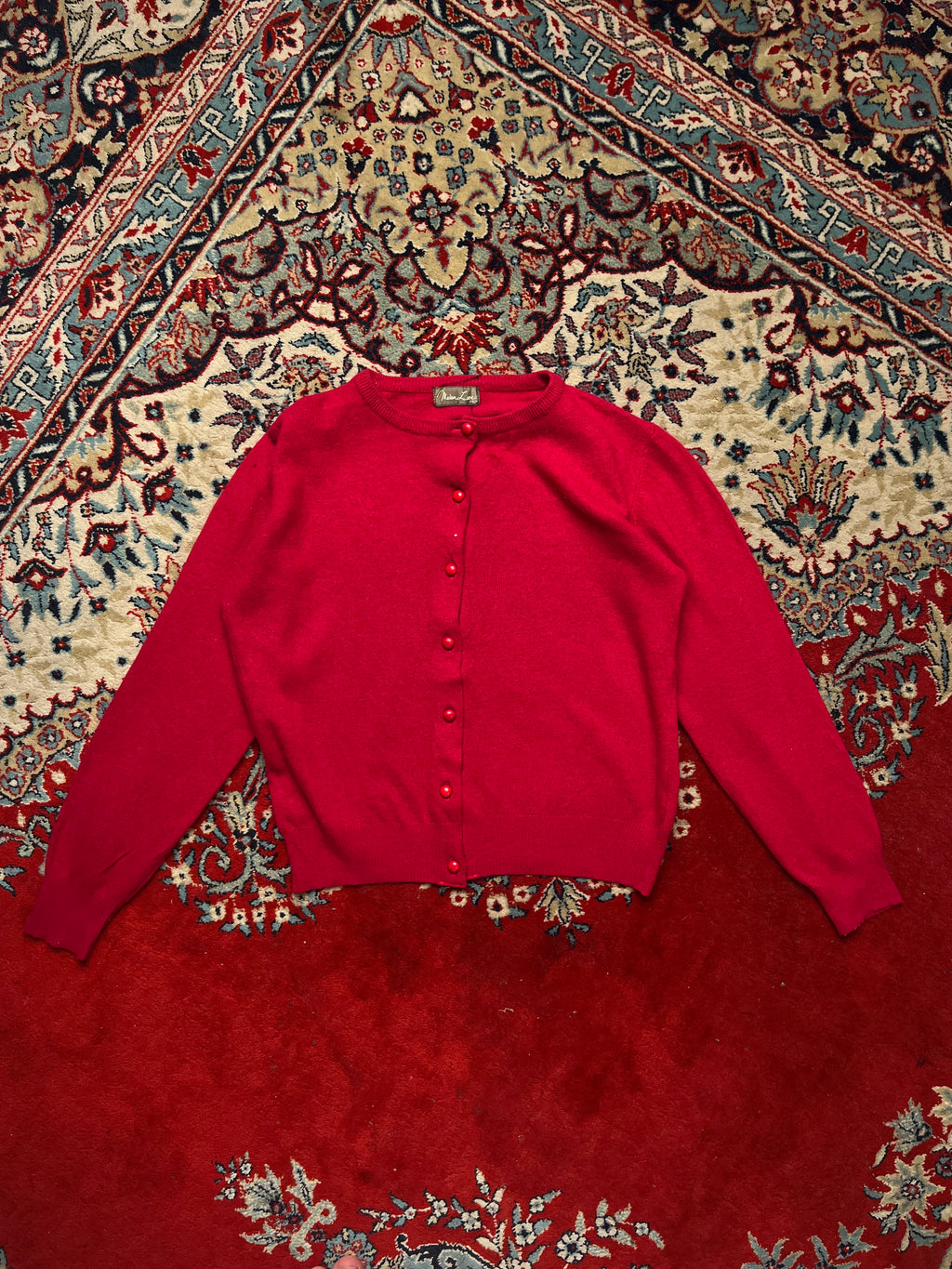 Vintage Madam Luce Red Fine Knit Button Front Cardigan - M