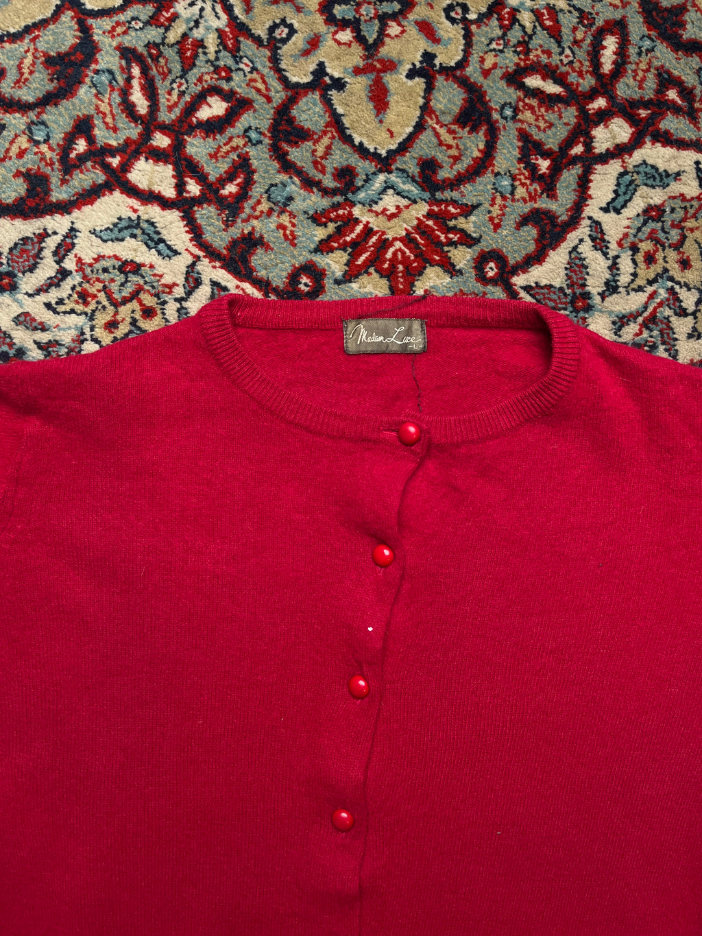 Vintage Madam Luce Red Fine Knit Button Front Cardigan - M