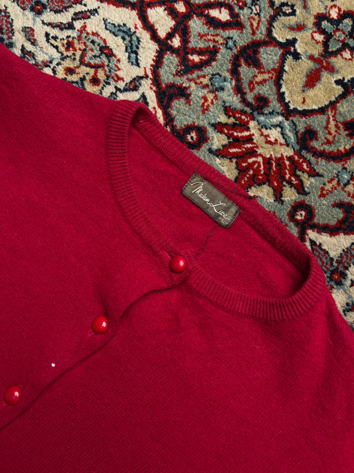 Vintage Madam Luce Red Fine Knit Button Front Cardigan - M