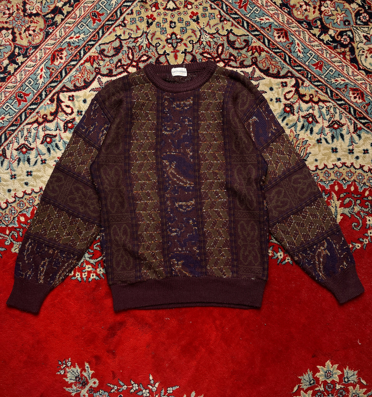Vintage Leonardo Abstract Textured Knit Crewneck Sweater - S
