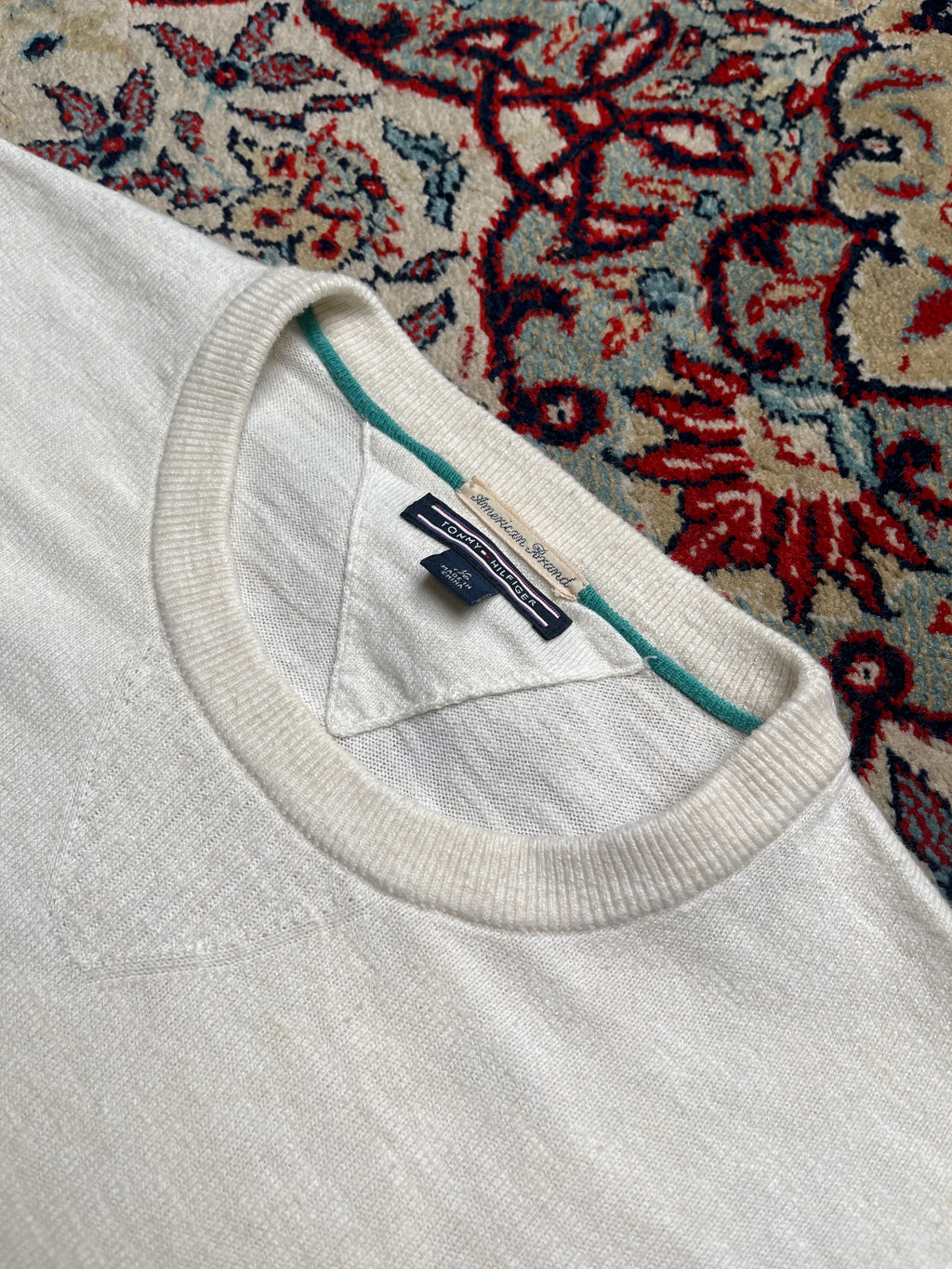 Tommy Hilfiger Cream Cotton Embroidered Flag Crewneck Sweater - L