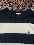 SPAO Trensic Navy Striped Chunky Knit Crewneck Sweater - XL
