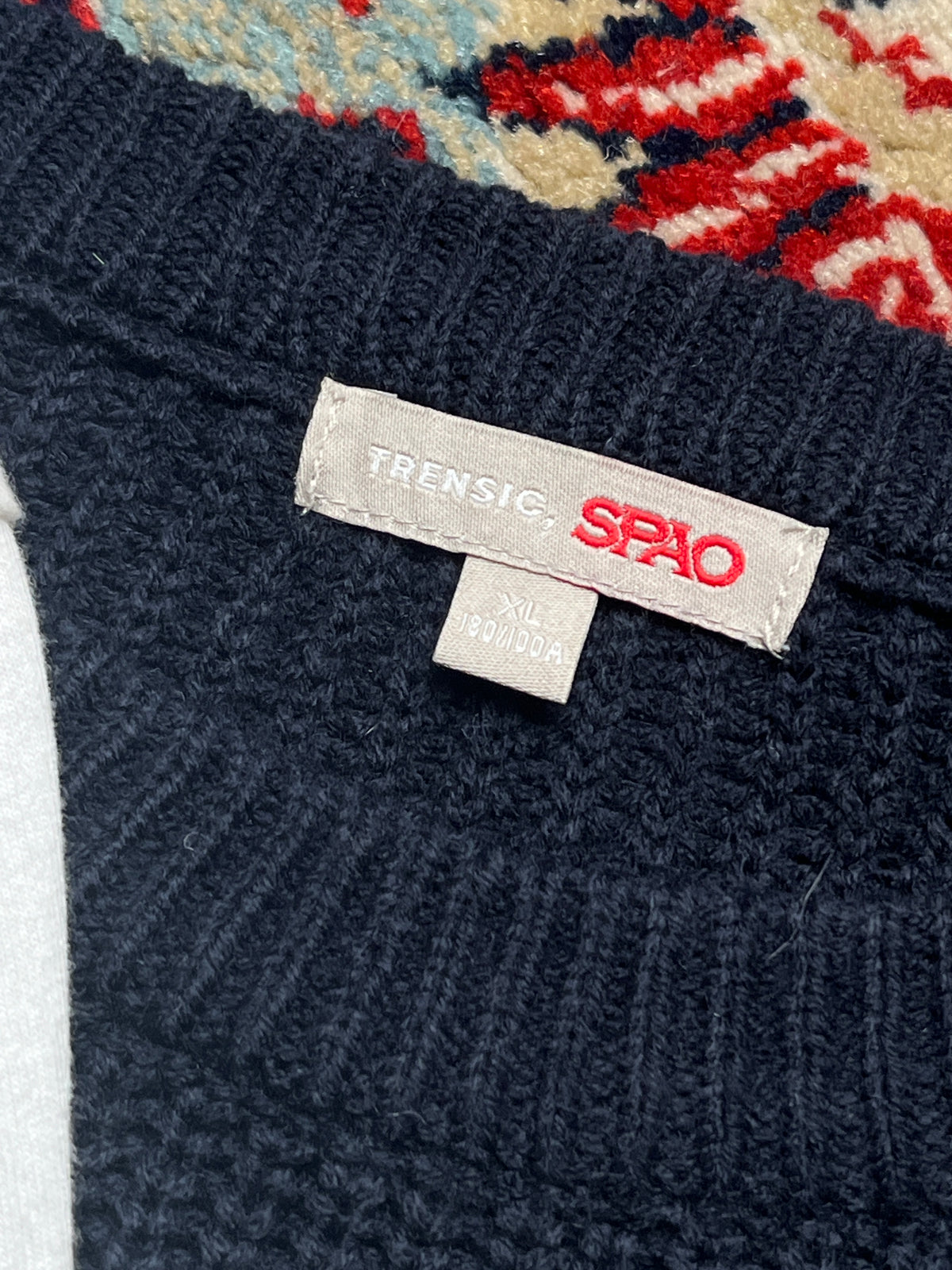 SPAO Trensic Navy Striped Chunky Knit Crewneck Sweater - XL