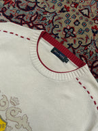 Vintage Bean Pole Classic Cream Argyle Crest Knit Crewneck Sweater - L