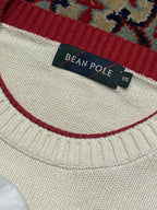 Vintage Bean Pole Classic Cream Argyle Crest Knit Crewneck Sweater - L