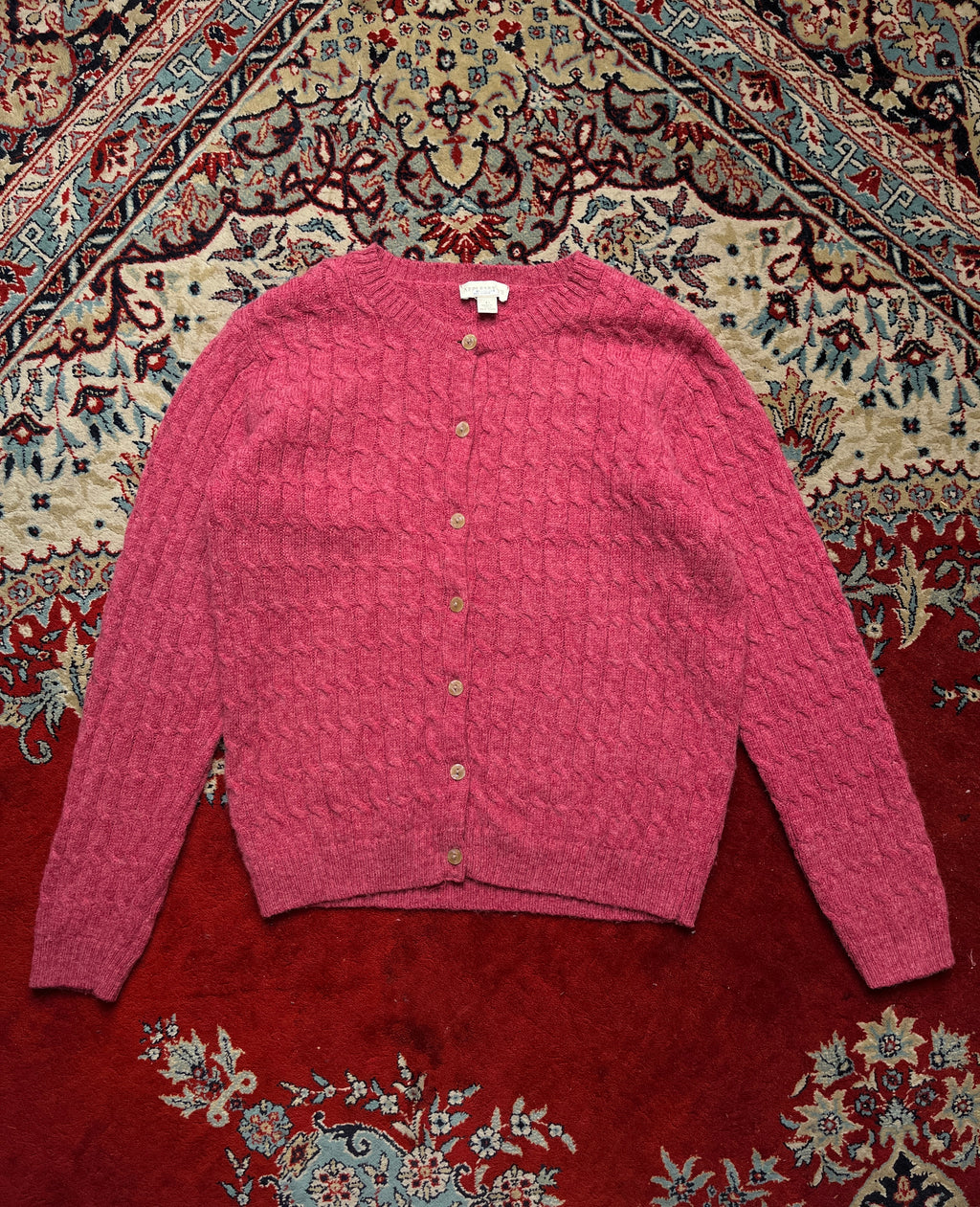 Appleseed's Pink Wool Cable Knit Cardigan - L