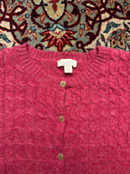 Appleseed's Pink Wool Cable Knit Cardigan - L