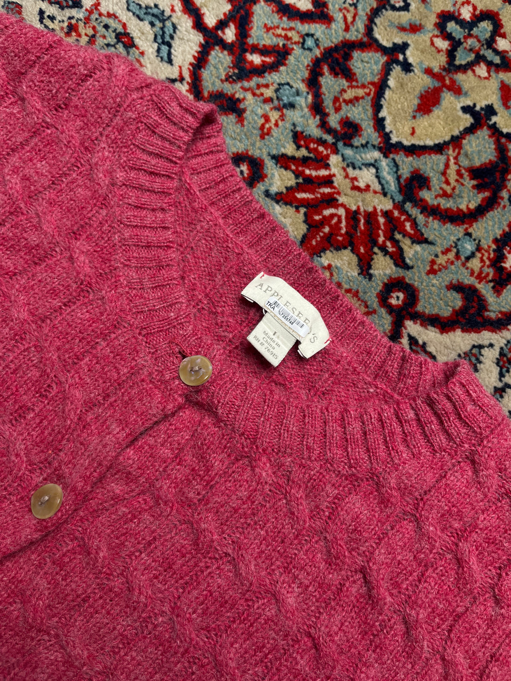 Appleseed's Pink Wool Cable Knit Cardigan - L